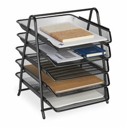 Relaxdays - Range-documents, 5 niveaux, porte-lettres, aspect maille, HxLxP : 37,5 x 30 x 35,5 cm, organiseur, noir