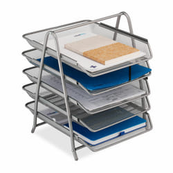 Relaxdays - Porte-courriers, support documents en format A4, 5 compartiments, 37,5 x 30 x 35 cm, aspect maille, argenté