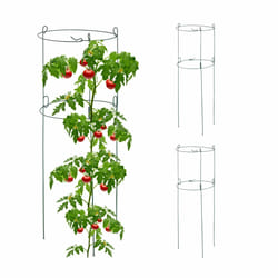 Tuteur à tomates/concombres en lot de 3, support pour plantes, 2 anneaux, h x d : env. 76 x 26 cm, vert - Relaxdays