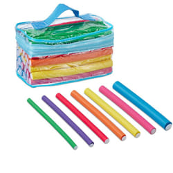 Set de 48 bigoudis pour cheveux courts ou longs, avec pochette, boucles sans chaleur, multicolore - Relaxdays