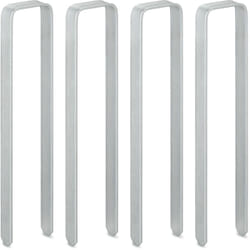 Relaxdays Piquets de fixation, lot de 4, sardines, forme de U, galvanisés, stables, XXL, HxLxP: 30x6x2,5 cm, argenté