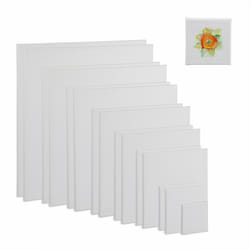 Relaxdays Toiles à peindre, lot de 16, carrées, pour acrylique et aquarelle, 8 tailles, coton, cadre en bois, blanches