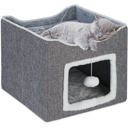 Relaxdays - Grotte pour 2 chats, surface à griffer, jouet, coussins, pliable, h x l x p : 32 x 40 x 40 cm, grise