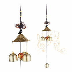 Relaxdays - Carillon à vent, en lot de 2, déco Feng Shui, suspendre, pour intérieur et extérieur, doré et noir