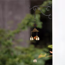 Relaxdays - Carillon à vent, en lot de 2, déco Feng Shui, suspendre, pour intérieur et extérieur, doré et noir