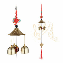 Relaxdays - Carillon à vent, en lot de 2, déco Feng Shui, suspendre, pour intérieur et extérieur, doré et rouge