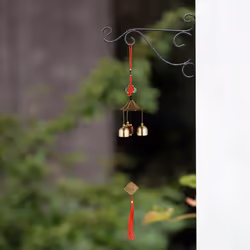 Relaxdays - Carillon à vent, en lot de 2, déco Feng Shui, suspendre, pour intérieur et extérieur, doré et rouge