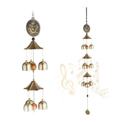 Relaxdays - Carillon à vent, en lot de 2, métallique, suspendre, déco Feng Shui, pour intérieur et extérieur, doré et noir