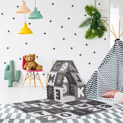 Relaxdays - Tapis éducatif avec alphabet et chiffres, 60 parties, pour enfant, LxP : 172 x 172 cm, mousse, blanc/gris