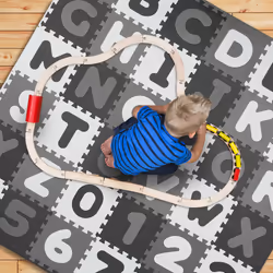 Relaxdays - Tapis éducatif avec alphabet et chiffres, 60 parties, pour enfant, LxP : 172 x 172 cm, mousse, blanc/gris