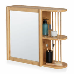 Relaxdays Étagère salle de bain en bambou, avec miroir, design semi-ouvert, à suspendre, HLP 53x62x20 cm, nature