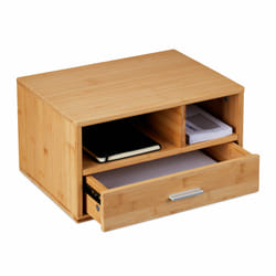 Relaxdays - Organisateur bureau, 1 tiroir, 2 compartiments, HxLxP: 22 x 40 x 31 cm, bambou, espace de travail, nature