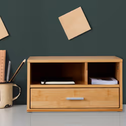 Relaxdays - Organisateur bureau, 1 tiroir, 2 compartiments, HxLxP: 22 x 40 x 31 cm, bambou, espace de travail, nature