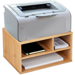 Relaxdays - Support imprimante pour bureau, 3 compartiments, rangement, HxLxP: 22 x 40 x 30 cm, organiseur bambou, nature