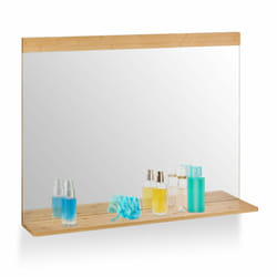Relaxdays - Miroir mural avec surface de rangement, bambou et verre, HL 68,5x90 cm, salle bain, chambre, dressing, nature