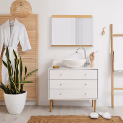 Relaxdays - Miroir mural avec surface de rangement, bambou et verre, HL 68,5x90 cm, salle bain, chambre, dressing, nature