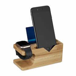 Relaxdays - Station de charge, pour smartphone & montre connectée, bambou, HxLxP: 6 x 14 x 6,5 cm, support, nature