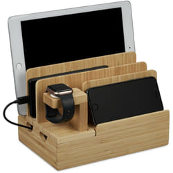 Relaxdays - Station de charge, montre connectée, bambou, HxLxP: 15 x 21,5 x 15 cm, support, pour table, nature