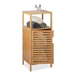 Relaxdays - Meuble salle de bain bambou, HxLxP: 87 x 36,5 x 33 cm, rangement avec porte, 2 étagères, armoire, nature
