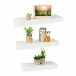 Relaxdays - tagères murales, lot de 3, en 3 tailles, support décoratif et moderne, mdf, tablettes rectangulaires, blanc