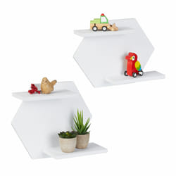 Relaxdays - Lot de 2 supports muraux, étagères hexagonales, 2 niveaux par déco murale, petit & grand rangement, blanc