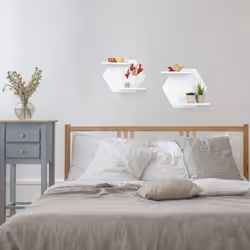 Relaxdays - Lot de 2 supports muraux, étagères hexagonales, 2 niveaux par déco murale, petit & grand rangement, blanc