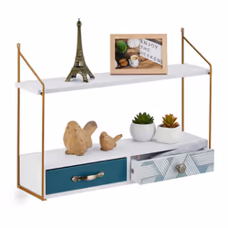Relaxdays 10044748, Tablette flottante, Mural, Fer, Panneaux MDF, Polyvinyl chloride (PVC), Or, Vert, Blanc, Universel, 6 kg