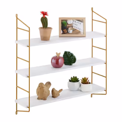 Relaxdays 10044750, Tablette flottante, Mural, Panneaux MDF, Polyvinyl chloride (PVC), Or, Blanc, Universel, 4 kg