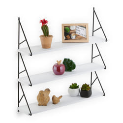 Relaxdays - tagère murale, 3 niveaux, mdf & fer, h x l x p : 60 x 60 x 15 cm, support mural, décoration, blanc / noir