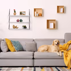 Relaxdays - tagère murale, 3 niveaux, mdf & fer, h x l x p : 60 x 60 x 15 cm, support mural, décoration, blanc / noir
