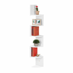 Relaxdays - tagère d'angle à 5 plateformes, à suspendre, design zigzag, murale, mdf, HxLxP 122 x 19,5 x 19,5 cm, blanc