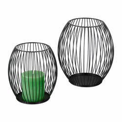 Bougeoir ovale, lot de 2, design grillage, en métal, pour bougies cylindriques, décoration de table, noir - Relaxdays