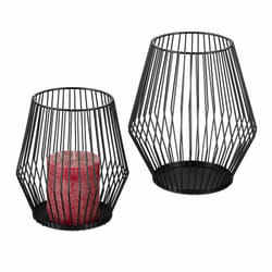 Bougeoir, 2 tailles, fil métallique, pour bougies cylindriques, décoration de table, porte-bougie, noir - Relaxdays