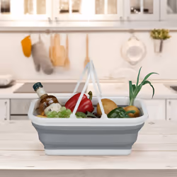 Relaxdays - Panier de rangement avec anses, 8 l, pour faire la vaisselle au camping, hlp 15,5x38,5x28,5 cm, blanc et gris