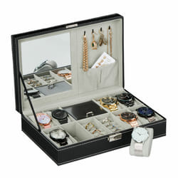 Coffret à montres, 8 compartiments, organiseur pour bijoux, aspect cuir, velours, HxLxP : 8x30x20,5 cm, noir - Relaxdays