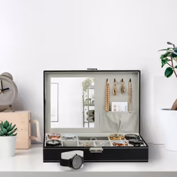 Coffret à montres, 8 compartiments, organiseur pour bijoux, aspect cuir, velours, HxLxP : 8x30x20,5 cm, noir - Relaxdays