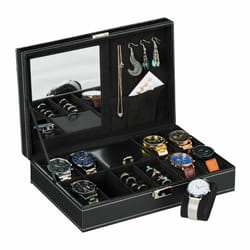 Coffret à montres, 8 compartiments, organiseur pour bijoux, aspect cuir, velours, HxLxP : 8x30x20,5 cm, noir - Relaxdays