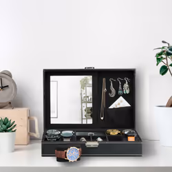 Coffret à montres, 8 compartiments, organiseur pour bijoux, aspect cuir, velours, HxLxP : 8x30x20,5 cm, noir - Relaxdays