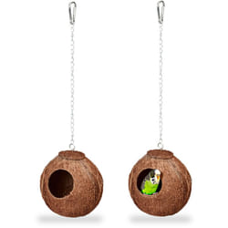 Relaxdays - Nid d'oiseau, lot de 2, en noix de coco, HxlxP : 14 x 12,5 x 12 cm, nichoir pour perruches, canaris, nature