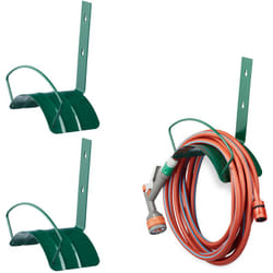 Relaxdays - Porte-tuyau mural, lot de 2, métal, support pour tuyaux de jardin de 60 m, 5/8 pouces (15 mm), pratique, solide, vert
