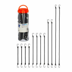 Relaxdays Tendeurs avec crochets, lot de 12, sangles pour porte-bagages vélos, 4 tailles, attaches universelles, noir