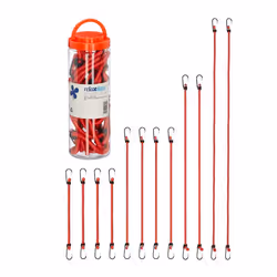 Relaxdays Tendeurs avec crochets lot de 12 sangles porte-bagages sur vélos 4 tailles attaches universelles rouge