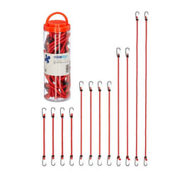 Relaxdays Tendeurs avec crochets lot de 12 sangles porte-bagages sur vélos 4 tailles attaches universelles rouge