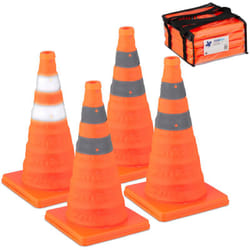 Relaxdays - Cône de signalisation, lot 4, pliable, bandes réfléchissantes, hlp : 45 x 24,5 x 24,5 cm, orange et argenté