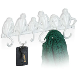 Relaxdays - Portemanteau design singes, en fonte, HxLxP : 14,5x36,5x4 cm, 6 crochets, aspect luisant, porte-clés, blanc