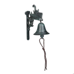 Relaxdays Cloche en fonte design antique sonnette jardin corde clochette pour l’extérieur accessoire mural vert