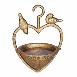 Relaxdays - Bain d'oiseaux à suspendre, au design antique, inscription welcome, fonte de fer, hlp 21x15,5x12,5 cm, doré