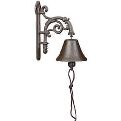 Relaxdays - Cloche en fonte, design antique, sonnette vintage pour jardin, avec corde, accessoire mural, marron