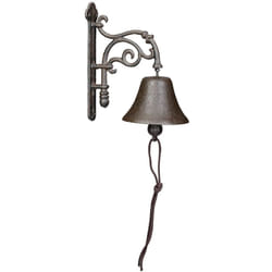Relaxdays Cloche en fonte, design antique, sonnette vintage pour jardin, avec corde, extérieur, accessoire mural, marron