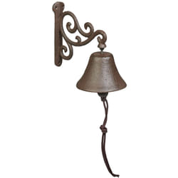 Relaxdays - Cloche en fonte, design antique, sonnette vintage pour jardin, corde, pour extérieur, accessoire mural, marron